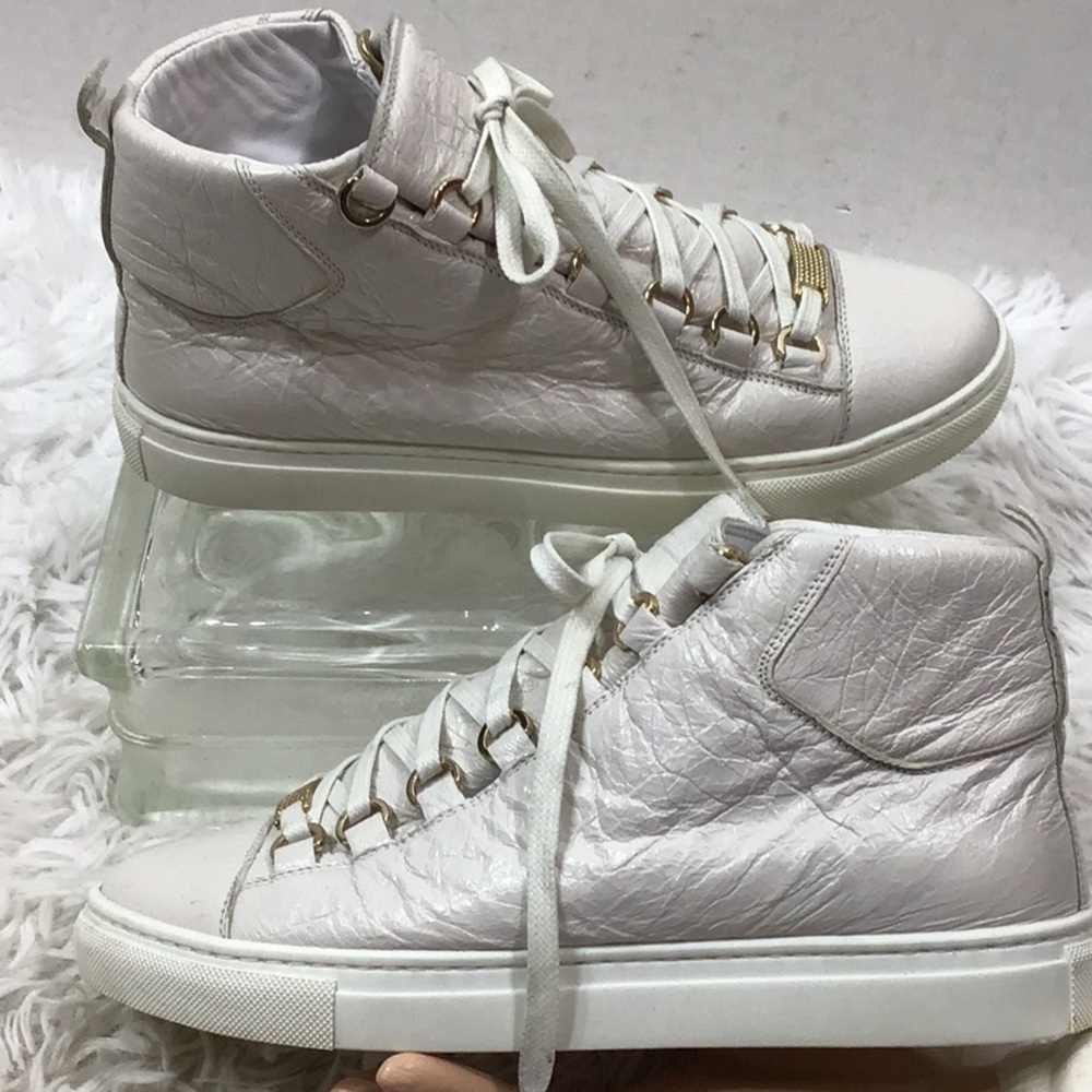 Balenciaga Arena white crinkle leather high top sneakers in box 37 - Picture 6 of 12